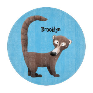 Funny curious coatimundi cartoon illustration cutting board