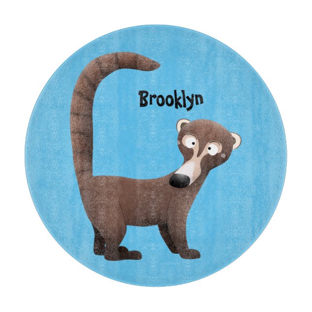 Funny curious coatimundi cartoon illustration cutting board (Front)