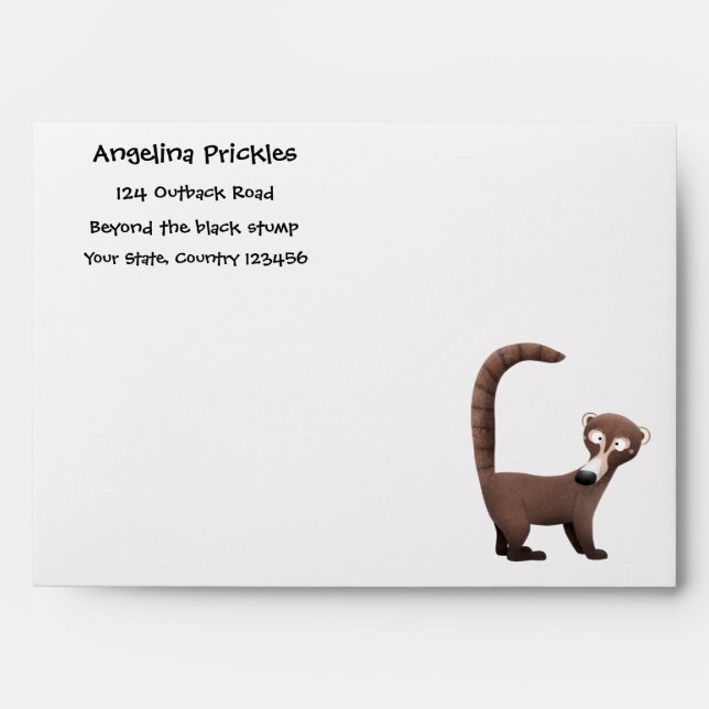 Funny curious coatimundi cartoon illustration envelope (Front)