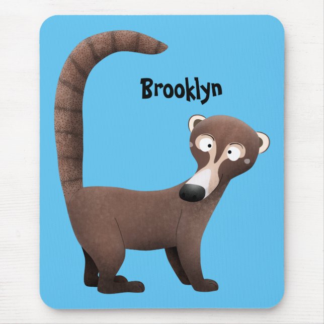 Funny curious coatimundi cartoon illustration mouse pad (Front)