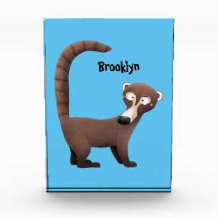 Funny curious coatimundi cartoon illustration photo block