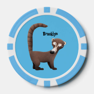 Funny curious coatimundi cartoon illustration poker chips