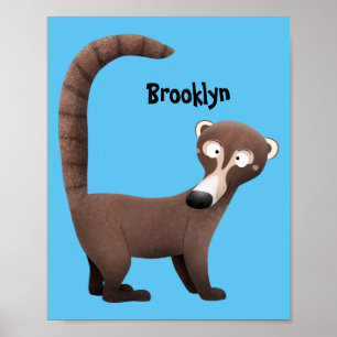 Funny curious coatimundi cartoon illustration poster