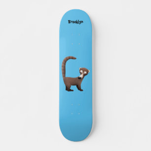 Funny curious coatimundi cartoon illustration skateboard