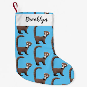 Funny curious coatimundi cartoon illustration small christmas stocking