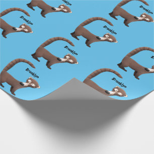 Funny curious coatimundi cartoon illustration wrapping paper