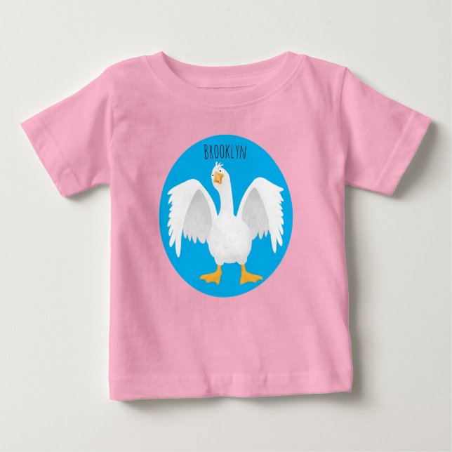 Funny curious domestic goose cartoon illustration baby T-Shirt (Front)