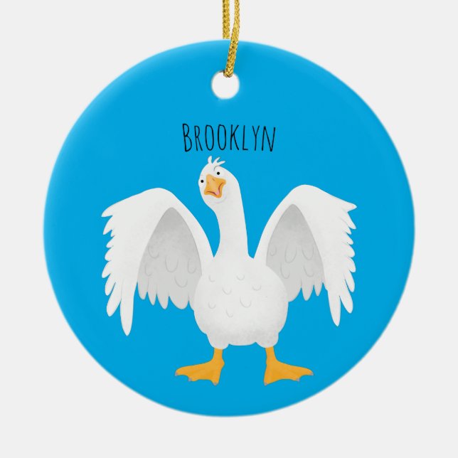 Funny curious domestic goose cartoon illustration  ceramic ornament (Front)