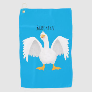 Funny curious domestic goose cartoon illustration golf towel