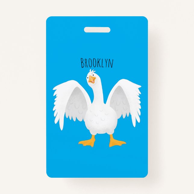 Funny curious domestic goose cartoon illustration  ID badge (Front)
