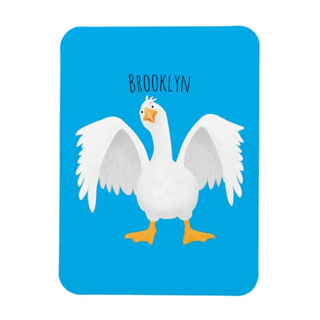 Funny curious domestic goose cartoon illustration magnet (Vertical)