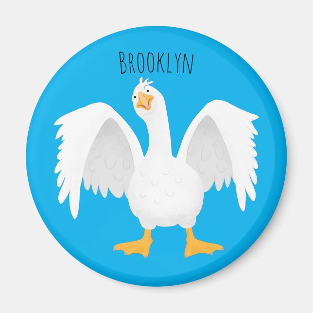 Funny curious domestic goose cartoon illustration magnet (Front)
