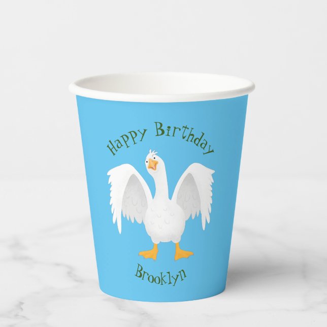 Funny curious domestic goose cartoon illustration paper cups (Front)
