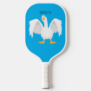Funny curious domestic goose cartoon illustration pickleball paddle