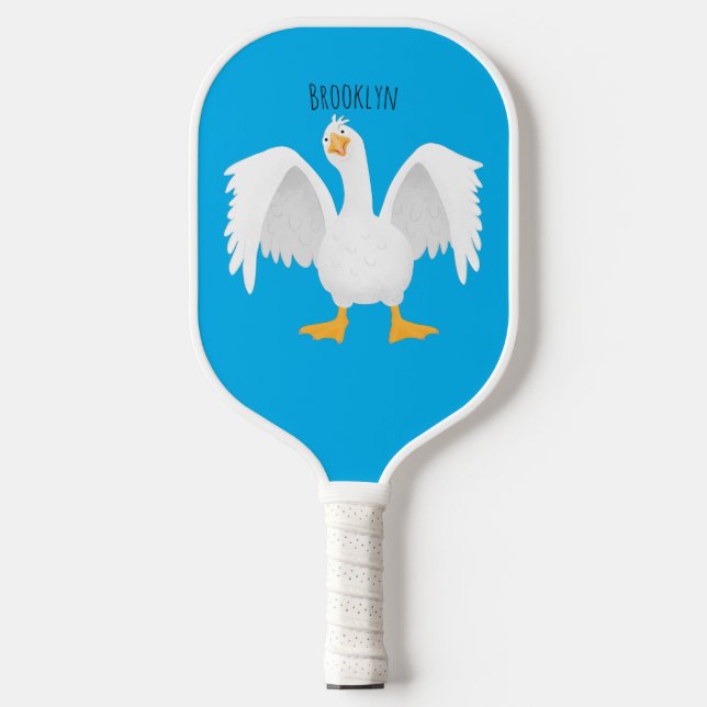 Funny curious domestic goose cartoon illustration  pickleball paddle (Front)