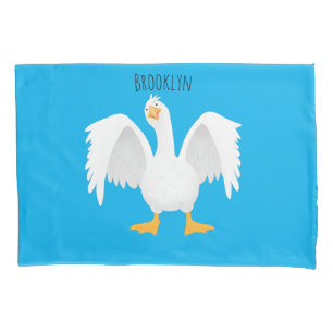 Funny curious domestic goose cartoon illustration pillowcase