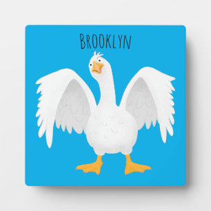 Funny curious domestic goose cartoon illustration plaque