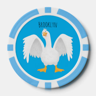 Funny curious domestic goose cartoon illustration poker chips