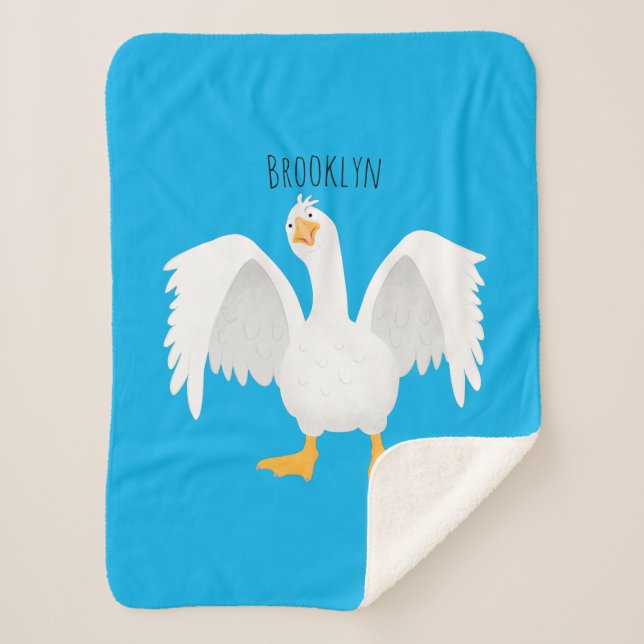 Funny curious domestic goose cartoon illustration  sherpa blanket (Front)