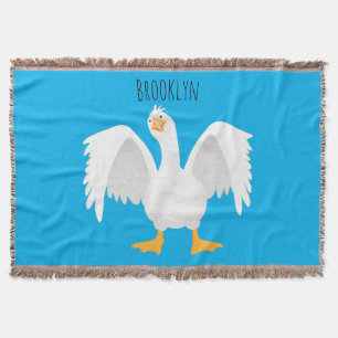 Funny curious domestic goose cartoon illustration throw blanket