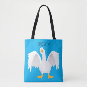 Funny curious domestic goose cartoon illustration tote bag