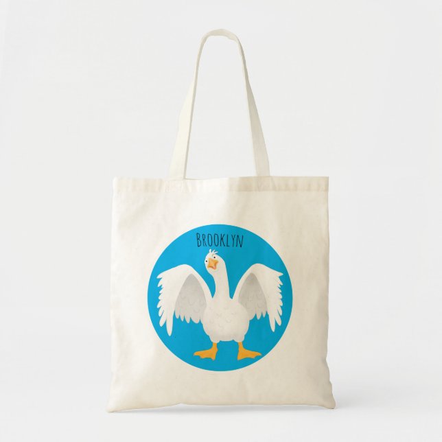 Funny curious domestic goose cartoon illustration tote bag (Front)
