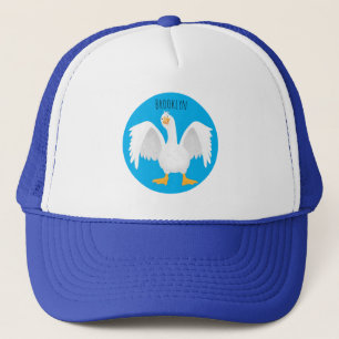 Funny curious domestic goose cartoon illustration  trucker hat