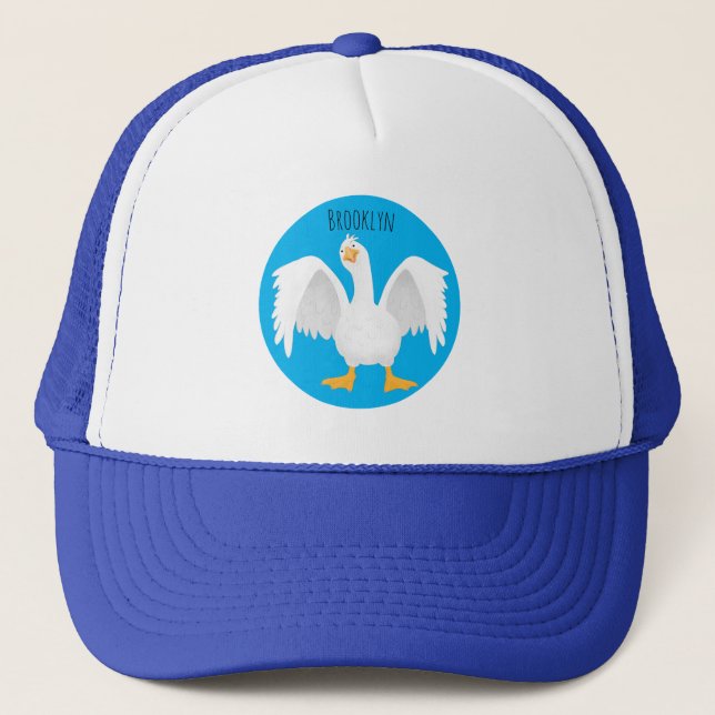 Funny curious domestic goose cartoon illustration  trucker hat (Front)