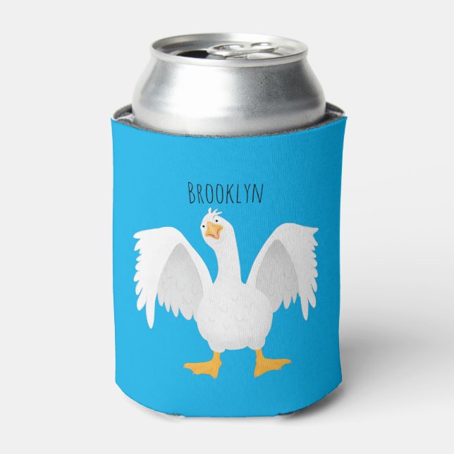 Funny curious domestic goose cartoon personalised can cooler (Can Front)