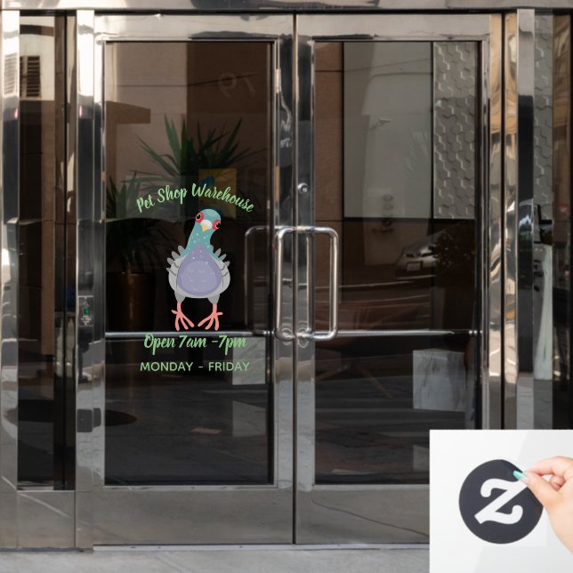 Funny curious pigeon cartoon illustration  (Office Door)