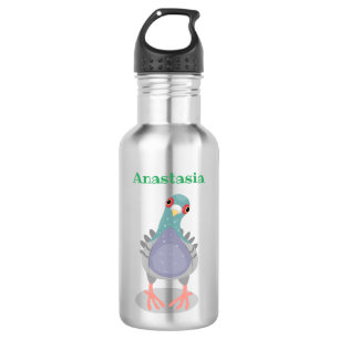 Funny curious pigeon cartoon illustration 532 ml water bottle