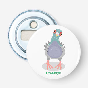 Funny curious pigeon cartoon illustration bottle opener