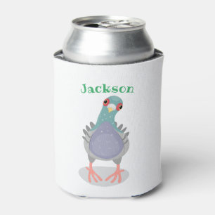 Funny curious pigeon cartoon illustration can cooler
