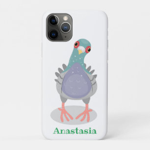 Funny curious pigeon cartoon illustration iPhone 11 pro case