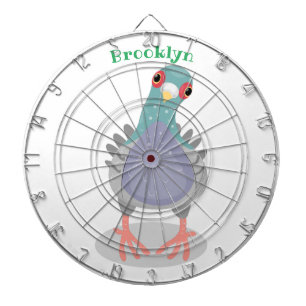 Funny curious pigeon cartoon illustration dartboard