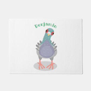 Funny curious pigeon cartoon illustration doormat