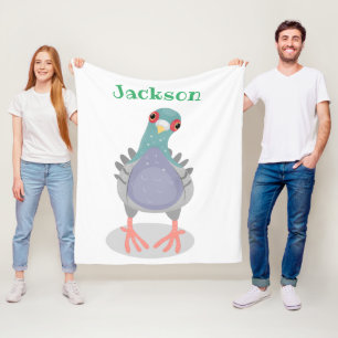 Funny curious pigeon cartoon illustration fleece blanket