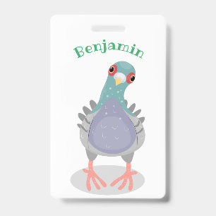 Funny curious pigeon cartoon illustration ID badge