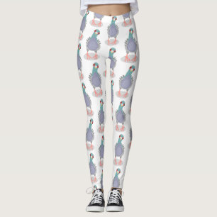 Funny curious pigeon cartoon illustration leggings