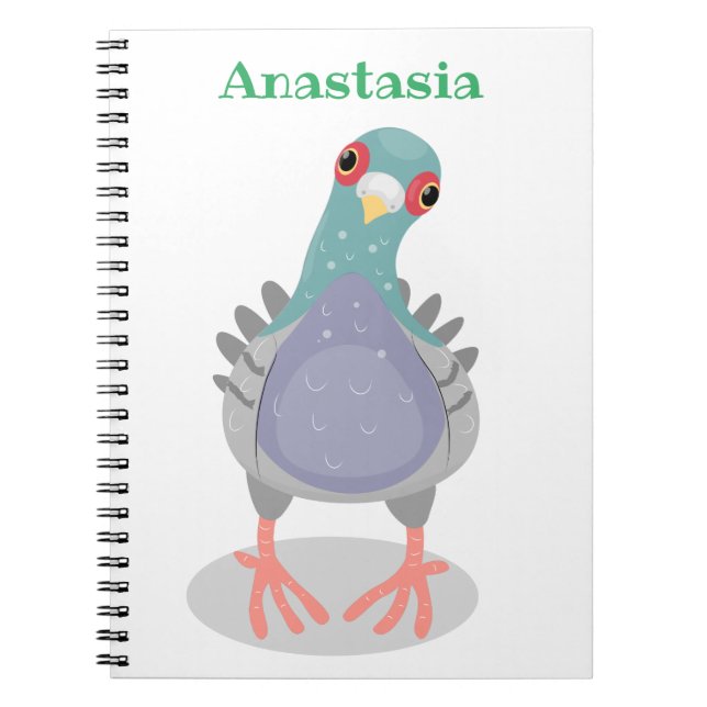 Funny curious pigeon cartoon illustration notebook (Front)