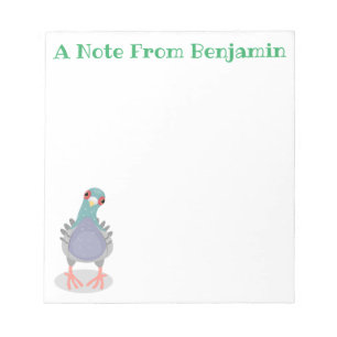 Funny curious pigeon cartoon illustration notepad