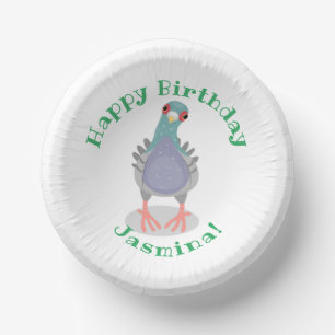 Funny curious pigeon cartoon illustration paper plate