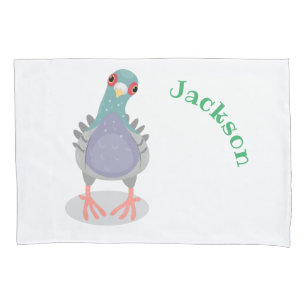 Funny curious pigeon cartoon illustration pillowcase