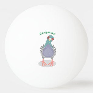 Funny curious pigeon cartoon illustration ping pong ball