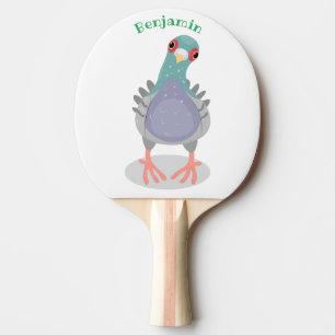 Funny curious pigeon cartoon illustration ping pong paddle