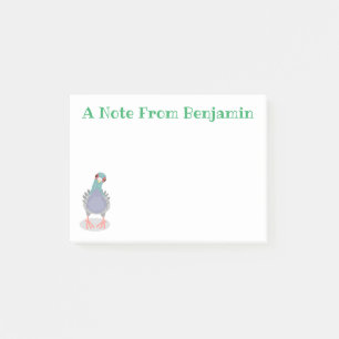 Funny curious pigeon cartoon illustration post-it notes