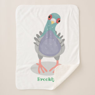 Funny curious pigeon cartoon illustration  sherpa blanket