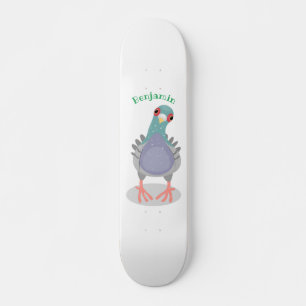 Funny curious pigeon cartoon illustration  skateboard