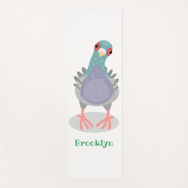 Funny curious pigeon cartoon illustration yoga mat (Front)