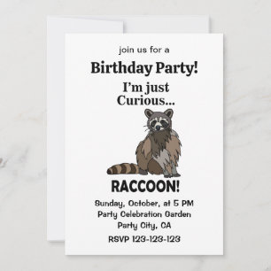 Funny Curious Racoon Birthday Party Invitation